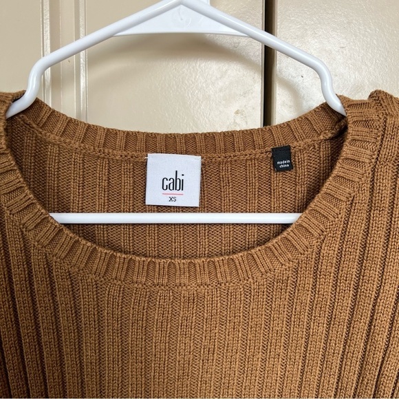 CAbi Mustard Brown Luna Pullover Ribbed Chunky Boxy Crop Sweater Size XS - Picture 4 of 12